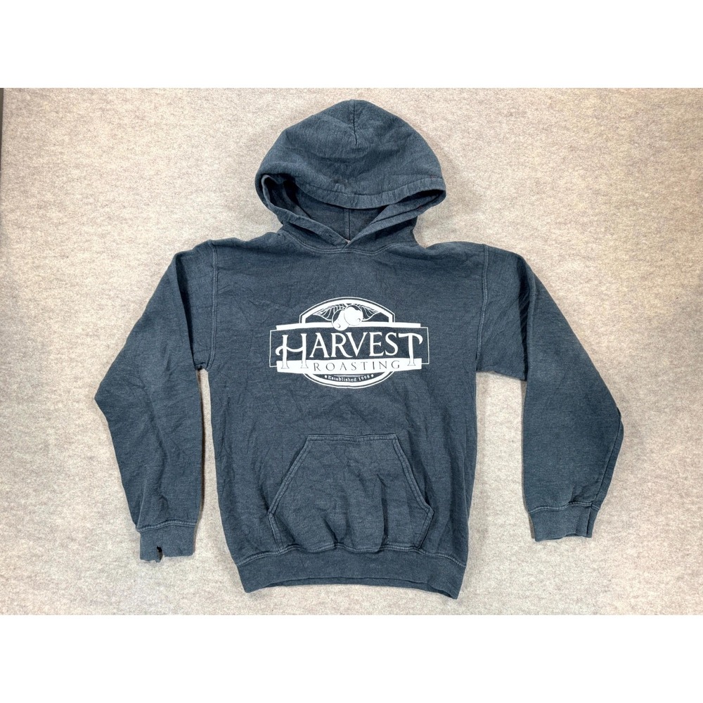 Gildan Harvest Roasting Hoodie Mens Small Charcoal Gray Graphic Print Pullover